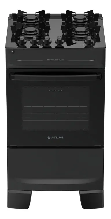 Fogão 4 Bocas Atlas Mônaco Top Glass Automático Mesa De Vidro Preto