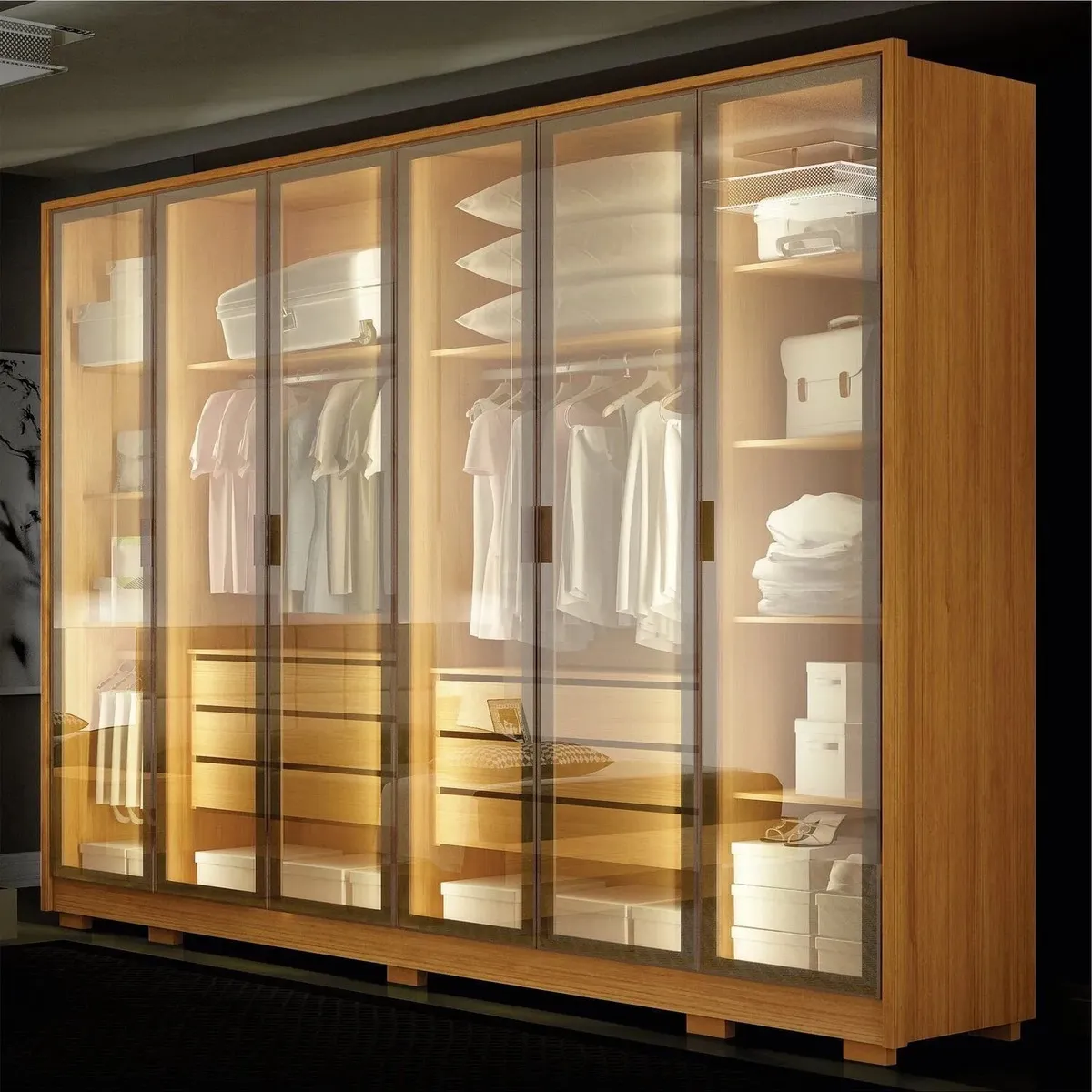 Guarda-roupa Casal 6 Portas Reflectas Com Led 6 Gavetas Cinamomo