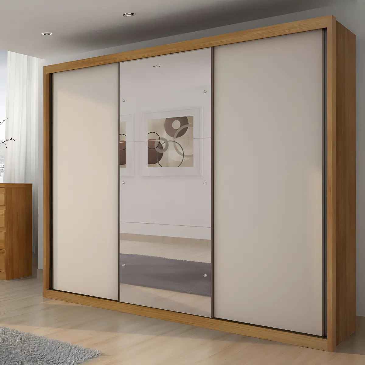 Guarda-Roupa Casal 3 Portas Correr Espelho MDF Fosco Horizonte Vegas